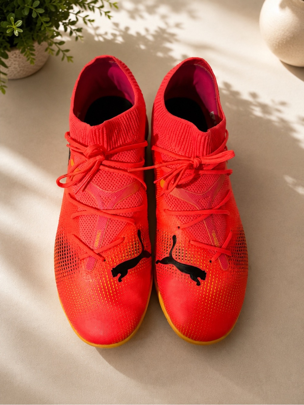 Puma Bright Red Knit Athletic Soccer Shoes